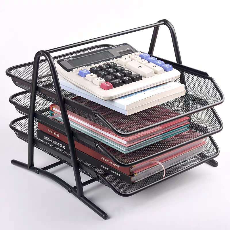 Suporte para Documentos 2 e 3 Níveis Bandeja Organizador de Mesa para Escritório Porta Livros Prateleira Multiuso