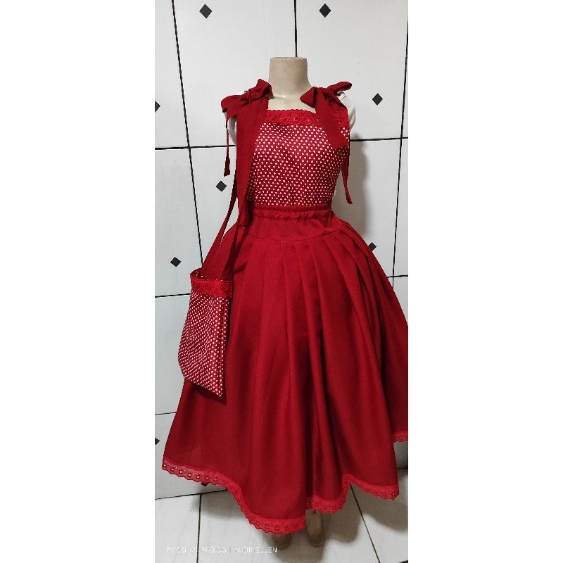 Jardineira de erê vermelha com bolsinha umbanda e candomblé Oyá Ogum Iansã