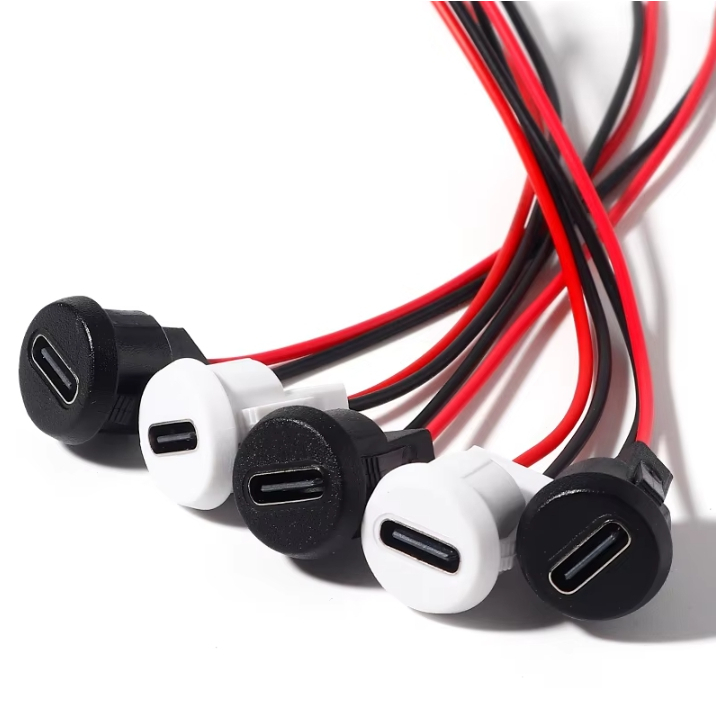 Conector USB C Redondo 2 Fios Branco Plugue Fêmea de Embutir Para Painel Móveis Eletrônicos Carregamento Reposição Peça em Oferta na Shopee