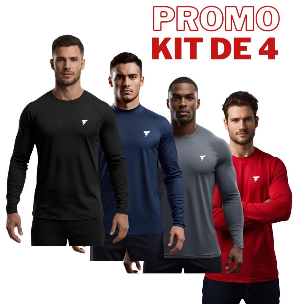 Kit 4 Blusa Com proteção Solar Camisa Térmica Segunda Pele Camisa Masculina Malha Fria Manga Longa em Oferta na Shopee