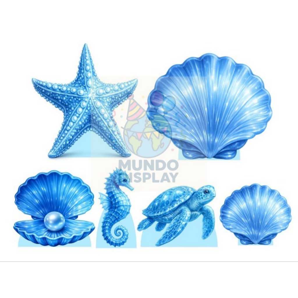 DECORAÇÃO DE FESTA TOTEM DISPLAY DE MDF TEMA FUNDO DO MAR AZUL 001