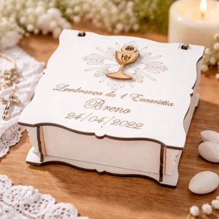 Lembrancinha Primeira Eucaristia Caixinha em MDF Branca 10x10x5 Personalizada em Oferta na Shopee