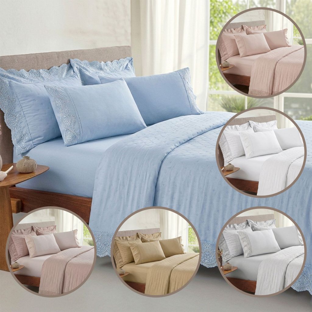 Jogo de Cama Queen 3 Peças Extra Macio Bordado Inglês Toque De Algodão em Oferta na Shopee