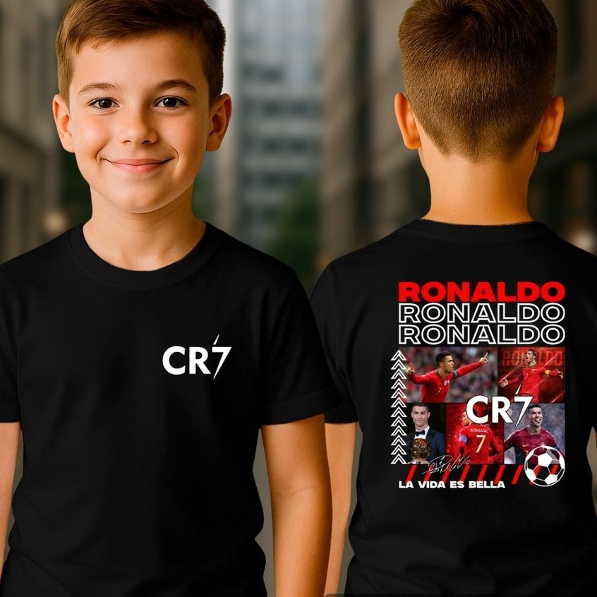 Camisa Jogador CR7 Cristiano Ronaldo Camiseta Crianças Manga Curta Algodão Moda Infantil Futebol