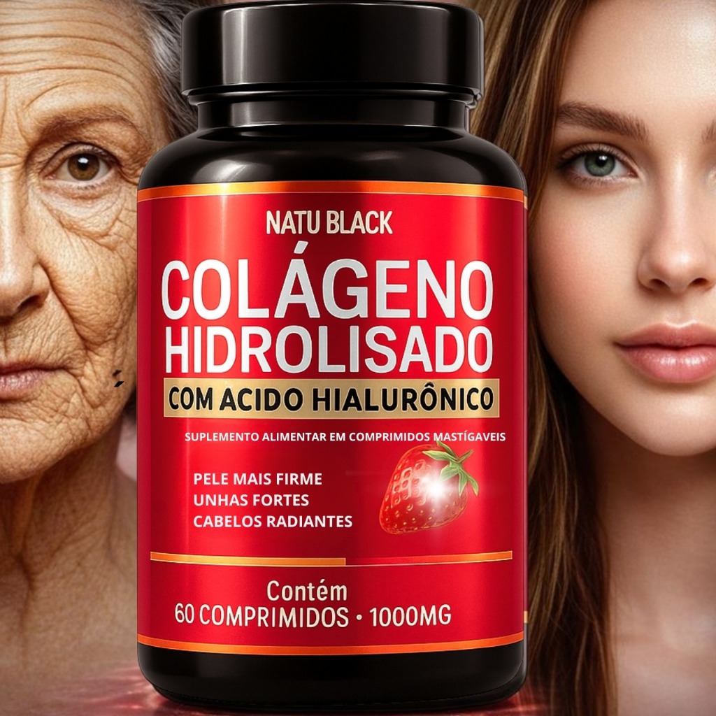 Colageno Hidrolisado com Acido Hialuronico 60 Comprimidos - UNHAS PELE CABELO ANTI RUGAS