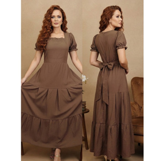 Vestido Feminino Longo Manga Curta Saia três Marias Evangelico Luxo Festa Hagar em Oferta na Shopee