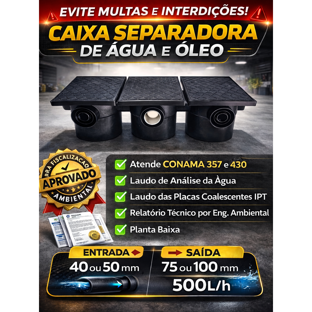 Caixa Separadora De Água E Óleo Sdo 500L/h + Laudos + Placas em Oferta na Shopee