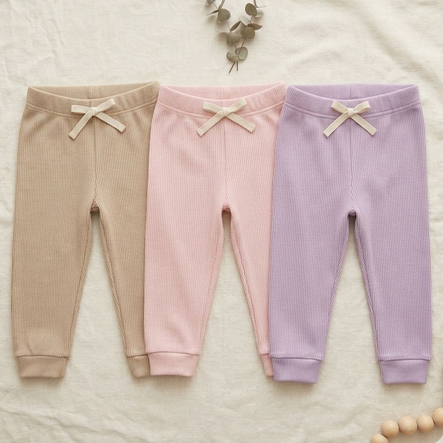 Kit 3 Calças Jogger Infantil Menina Canelada Algodão com elastano 1 ao 3 Anos -confortável - blogueirinha