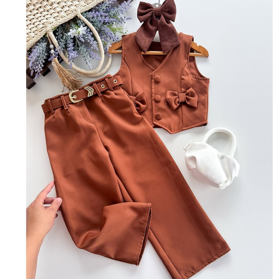 Conjunto Alfaiataria Pantalona 4 ao 16 Anos Luxo Infantil E Juvenil Menina Colete e Calça Pantalona. Moda Blogueirinha em Oferta na Shopee