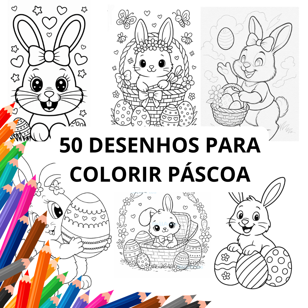 50 desenhos para colorir tema Páscoa | infantil | Atividade criança | Envio rápido