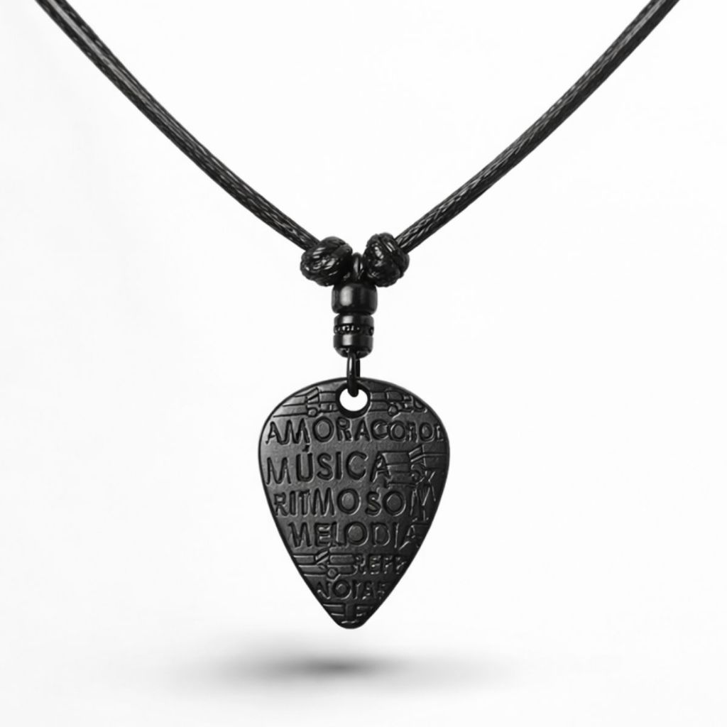 Colar Masculino Palheta Violão Musical Black Luxo Elegante