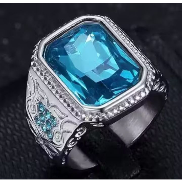 Anel Masculino Prata com Pedra Azul Grande – Estilo Luxo