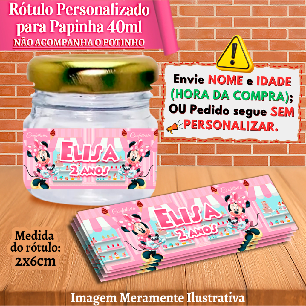 Rótulos adesivos para Papinhas 40ml 40g Mickey - Minnie - Minnie Confeiteira em Oferta na Shopee