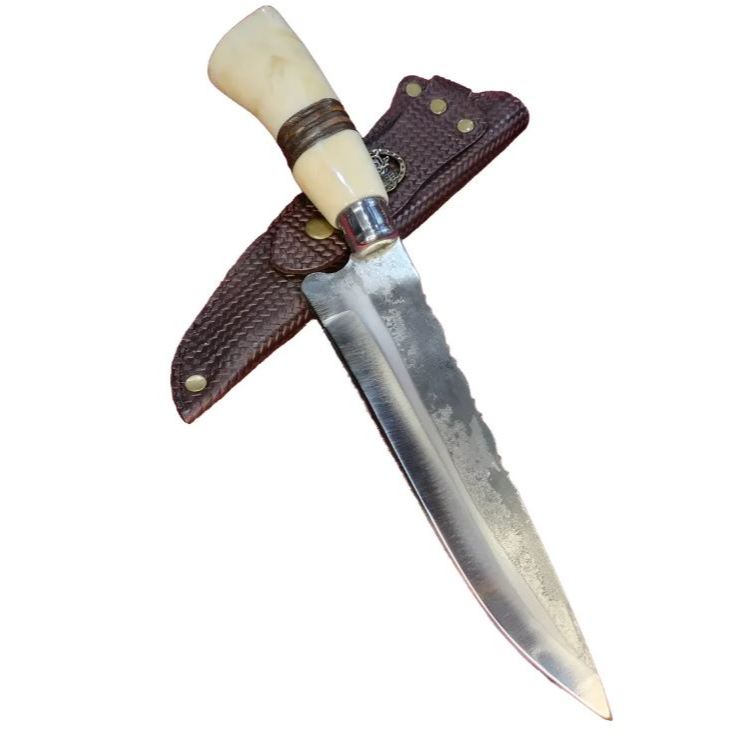 Faca Artesanal Rustica Cabo especial osso chifre Lamina de Aço carbono 8 polegadas Picanheira Gaucha