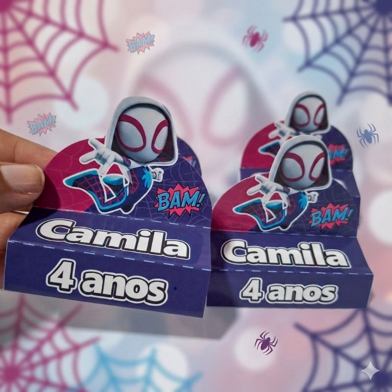 20 Porta Bis Duplo Festa Ghost-Spider Gwen Aranha - Lembrancinha Personalizado Nome e Idade - Menina