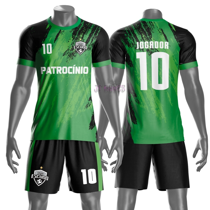 Uniforme personalizado jogador futebol amador esportivo camiseta e calção nome número escudo mod 58