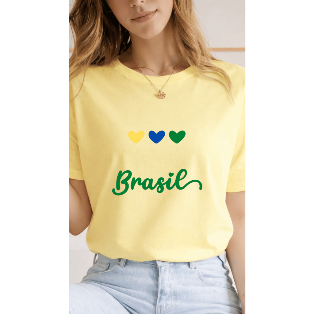 Camiseta Feminina Brasil Esporte Copa do Mundo Blusa T Shirt Estampada Torcida Look Casual Algodão