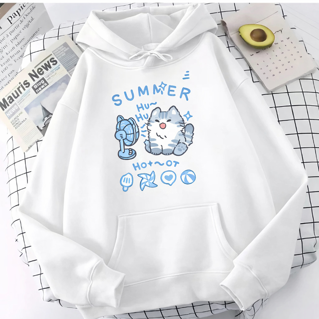 Moletom Casual Gato Canguru Blusa De Frio Verão Summer Manga Longa Capuz Agasalho Estampado