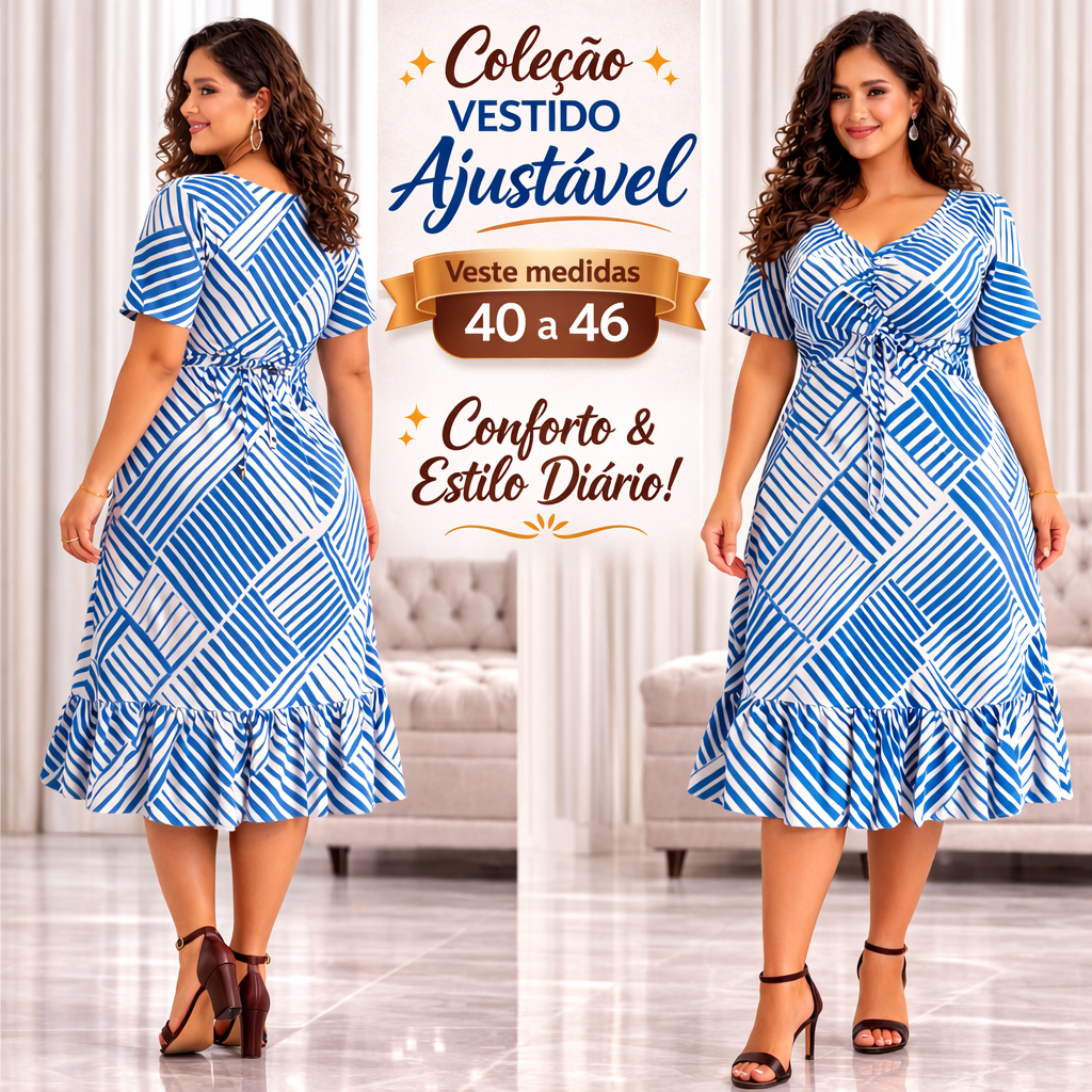 Vestido Feminino Mídi Estampado Lançamento Princesa Evangélico Elegante Casual Ajustável G GG EXG