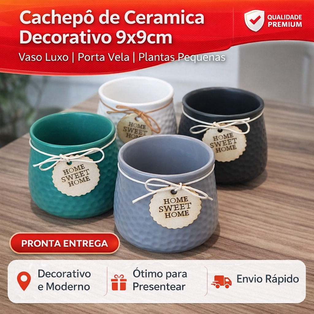Cachepot Cerâmica Decorativo 9cm Vaso Pequeno Porta Vela Luxo