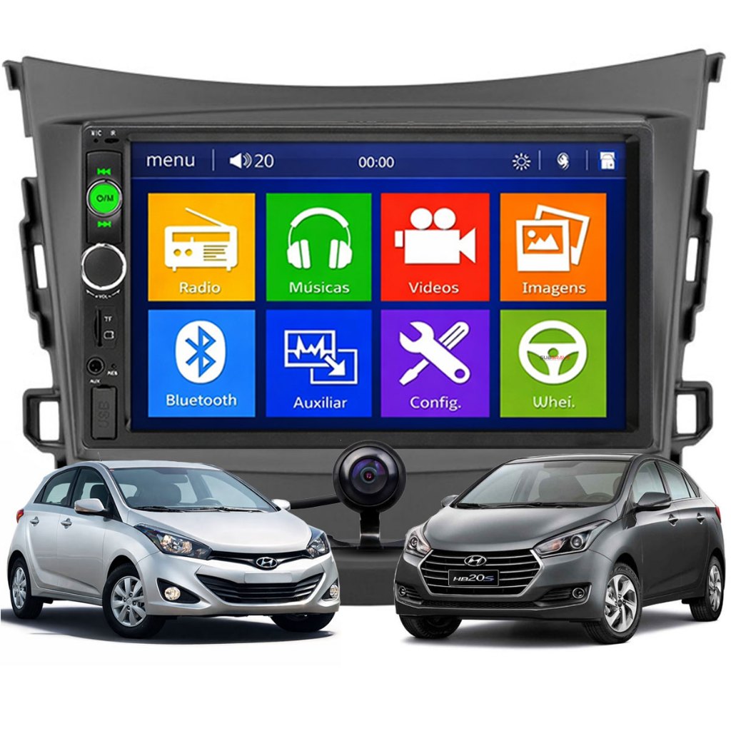 Kit Central Multimídia 7 Polegadas Hyundai HB20 2012 a 2019 Com Câmera Ré Bluetooth