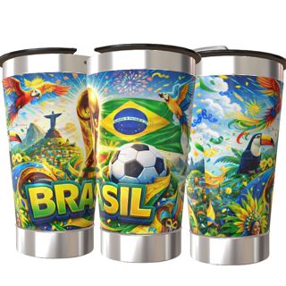 Copo Térmico 500ml Premium Brasil Copa do Mundo Gravado 360 em UV Colorido Inox Tampa com Abridor BR em Oferta na Shopee