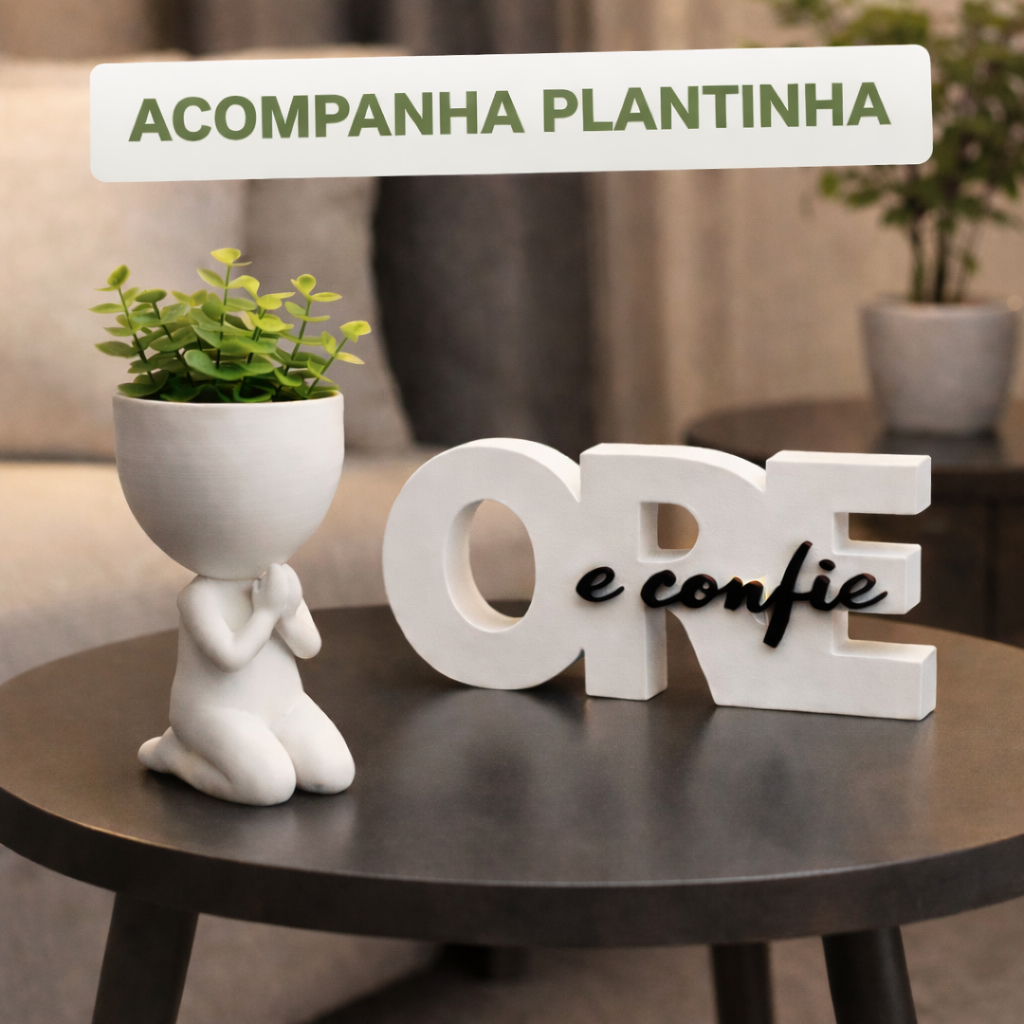 Vaso Decorativo Orando + Letreiro Ore E Confie | Decoração Para Sala, quarto e Escritório em Oferta na Shopee