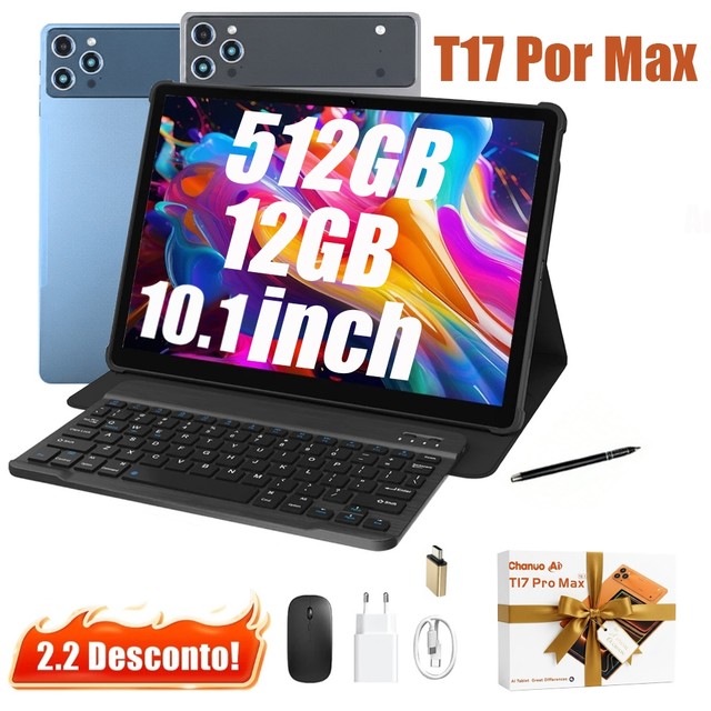 2026 Tablet T17 PRO MAX amx mouse teclado 12GB RAM 512GB ROM Android14 com case 10.1 polegadas câmera 32MP