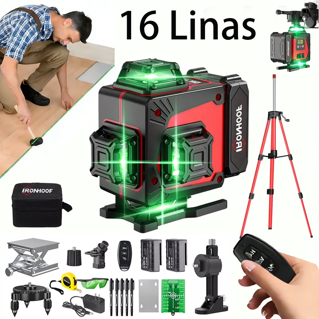 16 Linhas Nivel A Laser com Tripé  Profissional Verde 360° Recarregável em Oferta na Shopee