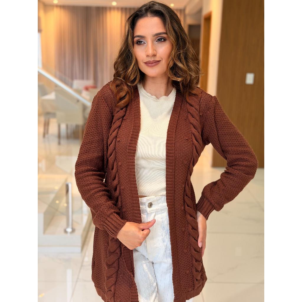 Casaco Cardigan  Feminino  Tricot Elegante Atemporal Kimono