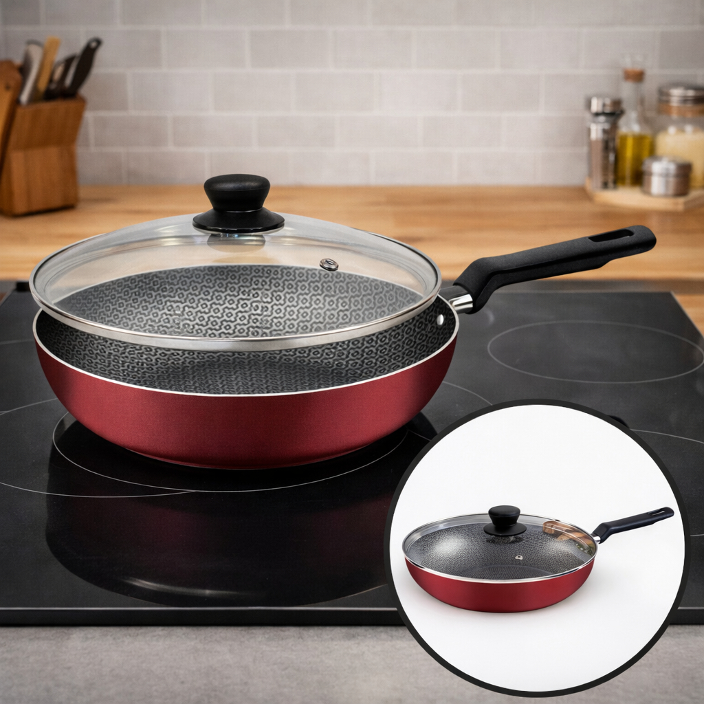 Frigideira Funda Tramontina 28cm com Tampa de Vidro Antiaderente Starflon Grande Vermelha Cozinha