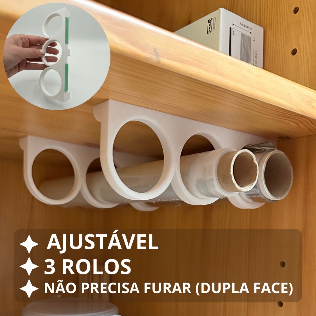 Suporte Papel Alumínio Filme PVC  Papel Manteiga Ajustável Organizador de Rolos para Armário Cozinha em Oferta na Shopee