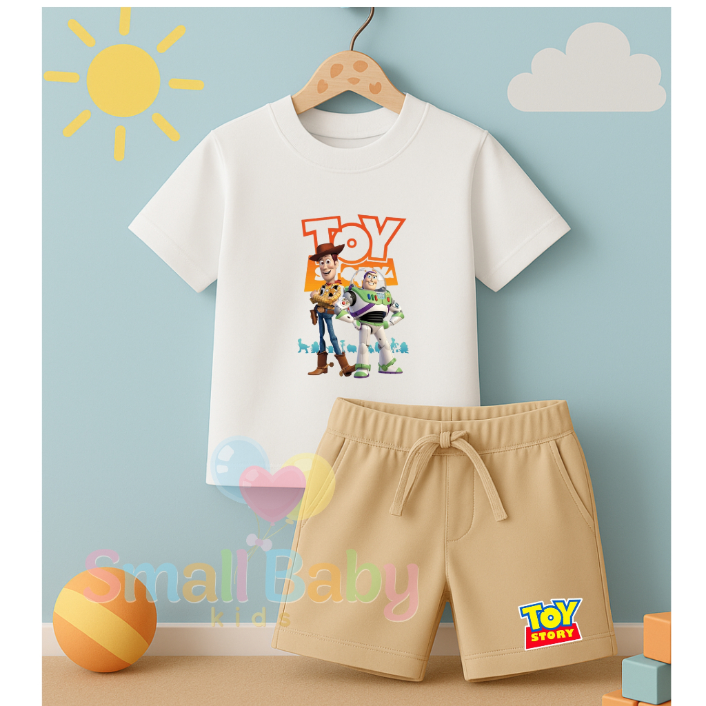 Conjunto Infantil Camiseta e Short Moletinho Meninos toy Store Amigos folmeFesta Temática Estampado