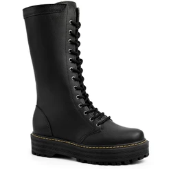 Bota Feminina Lumiss Coturno Tratorado Cano Médio Plataforma Confortável Zíper Blogueira