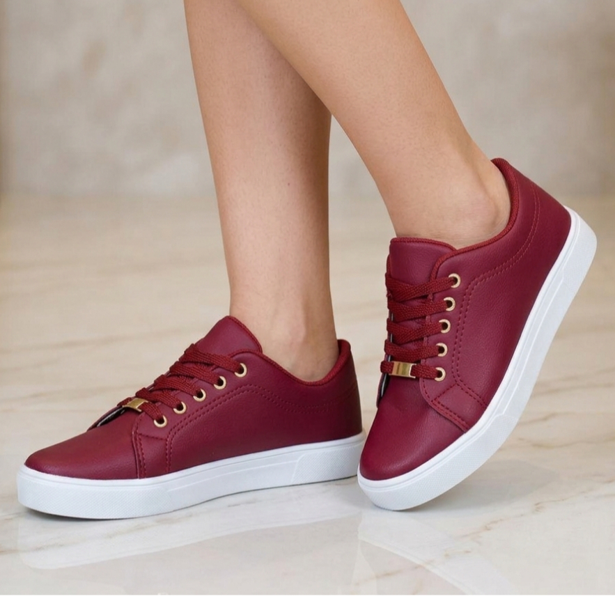 Tênis Feminino Bordô Casual Confortável Fashion Blogueira Leve Sapatênis Caminhada Trabalho Dia a Dia Tendência Escola