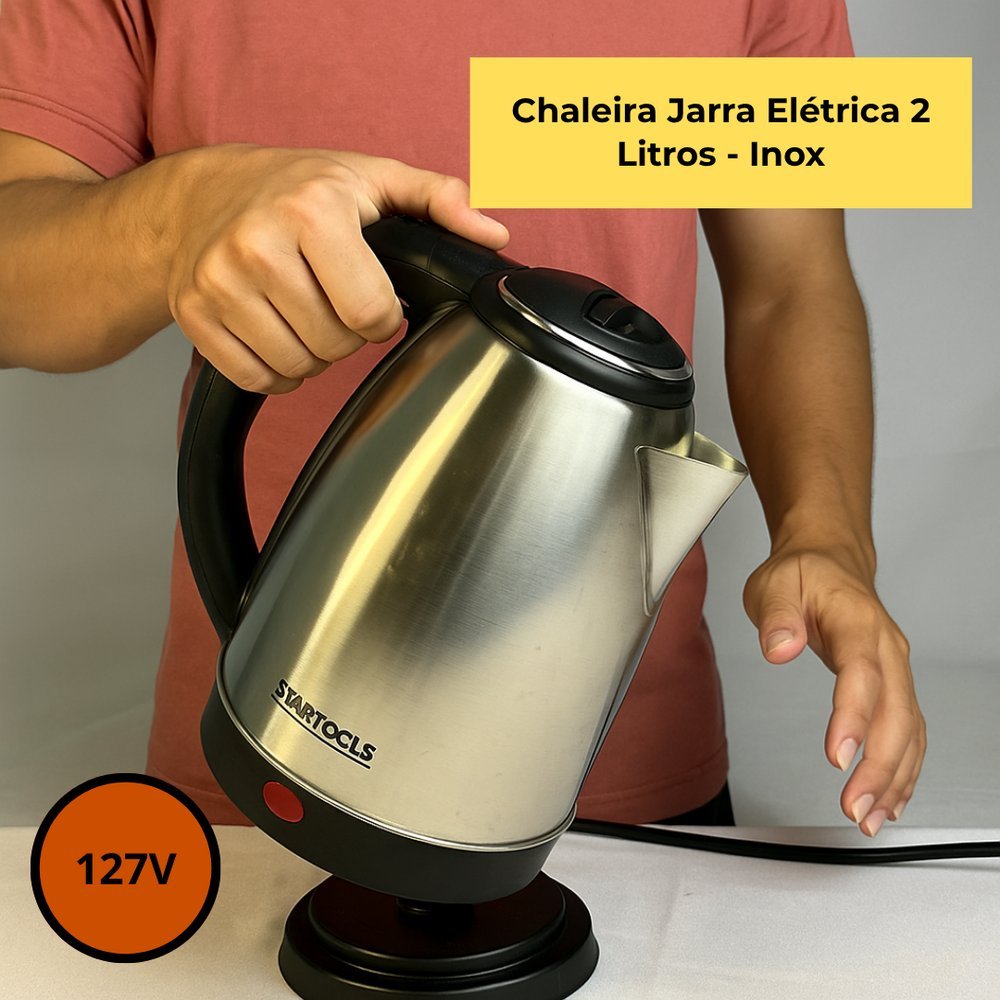 Chaleira Elétrica Jarra 2L Inox 1000W 127V Base Giratória 360° Desligamento Automático Café Chá