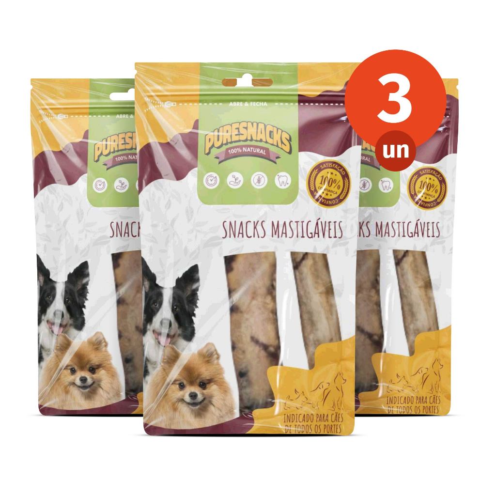 Kit Mordedor Petisco Costela Bovina 100% Natural 3 Unidades para Cães PureSnacks