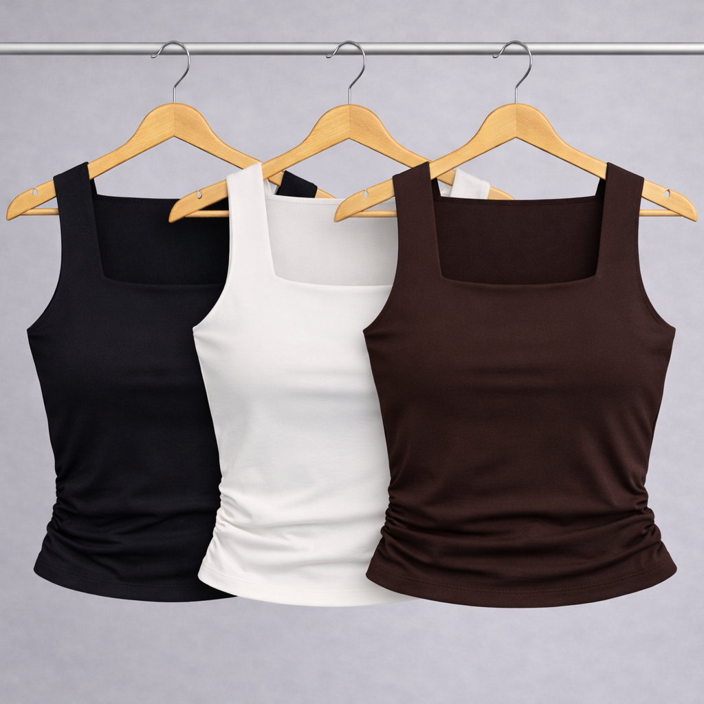 Kit 3 ou 2 blusinha regata gola quadrada com forro suplex blusa feminina blogueira tendencia em Oferta na Shopee