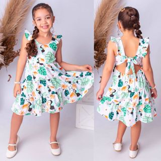 Vestido Infantil Estampado Babado Laço Festa Aniversário Floral em Oferta na Shopee