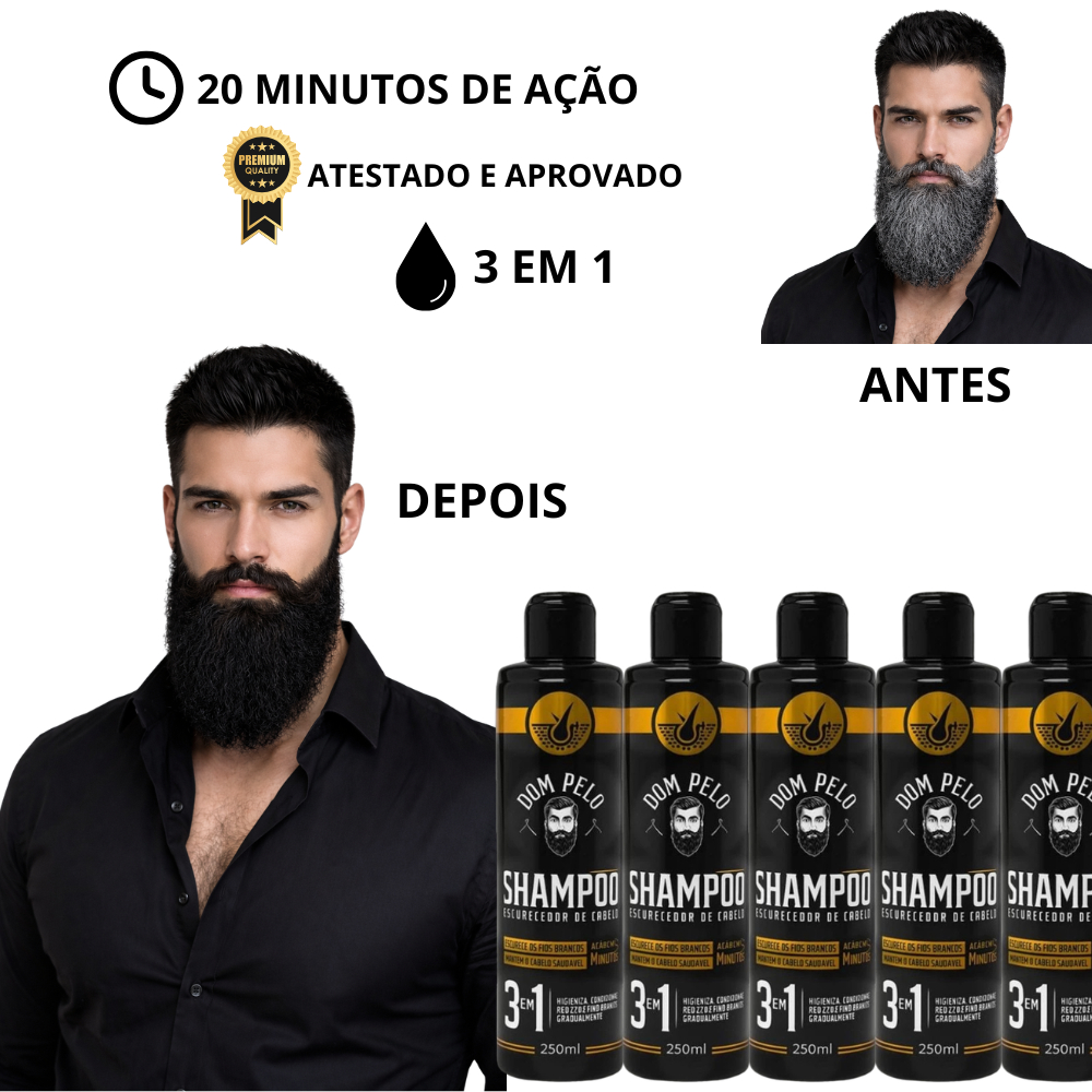 5 shampoo escurecedor 3 em 1 250 ml kit para barba e cabelo hidrata escurece e limpa