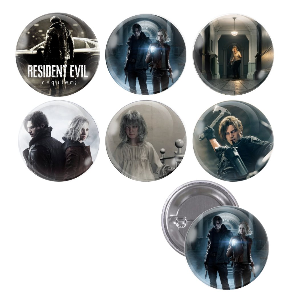 Cartela De Buttons Pins Broche Resident Evil Requiem Com 6 Unidades Umbrella / Terror / Jogo / Gamer