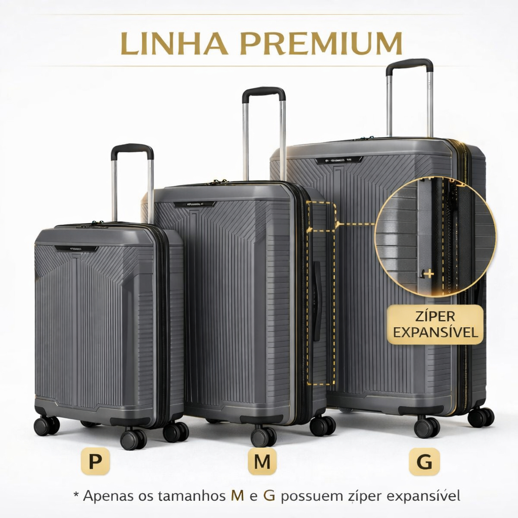 Imagem Kit 3 Malas de Viagem Premium Primicia Executiva ABS Resistente TSA Rodinha 360 Anac Bagagem Bordo