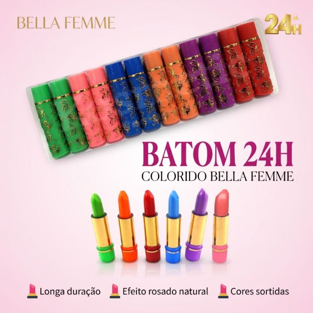 Batom 24 Horas Colorido Bella Femme Batom Mágico Longa Duração Efeito Rosa Natural