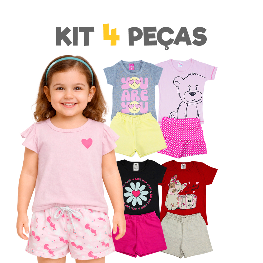 Kit 4 Peças Infantil Menina em Algodão Confortável Macio Qualidade Promoção em Oferta na Shopee