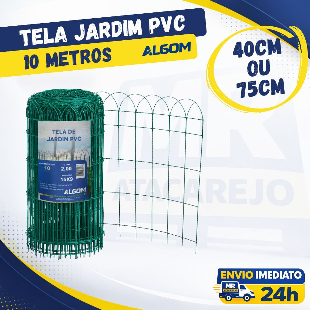 Cerca Para Jardim Decoração Jardim PVC Verde Rolo 10 Metros 40cm e 75cm Altura Decoração e Proteção