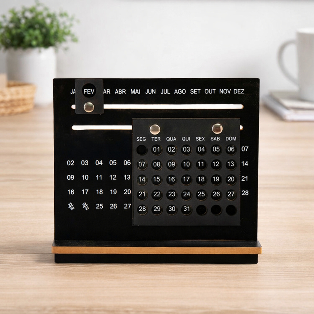 Calendário de Mesa Decorativo 24x22cm com Marcadores de Mês Dia e Semana em Madeira Personalizado em Oferta na Shopee