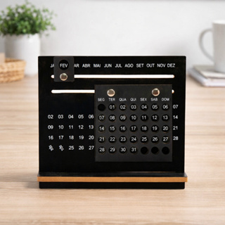Calendário de Mesa Decorativo 24x22cm com Marcadores de Mês Dia e Semana em Madeira Personalizado em Oferta na Shopee