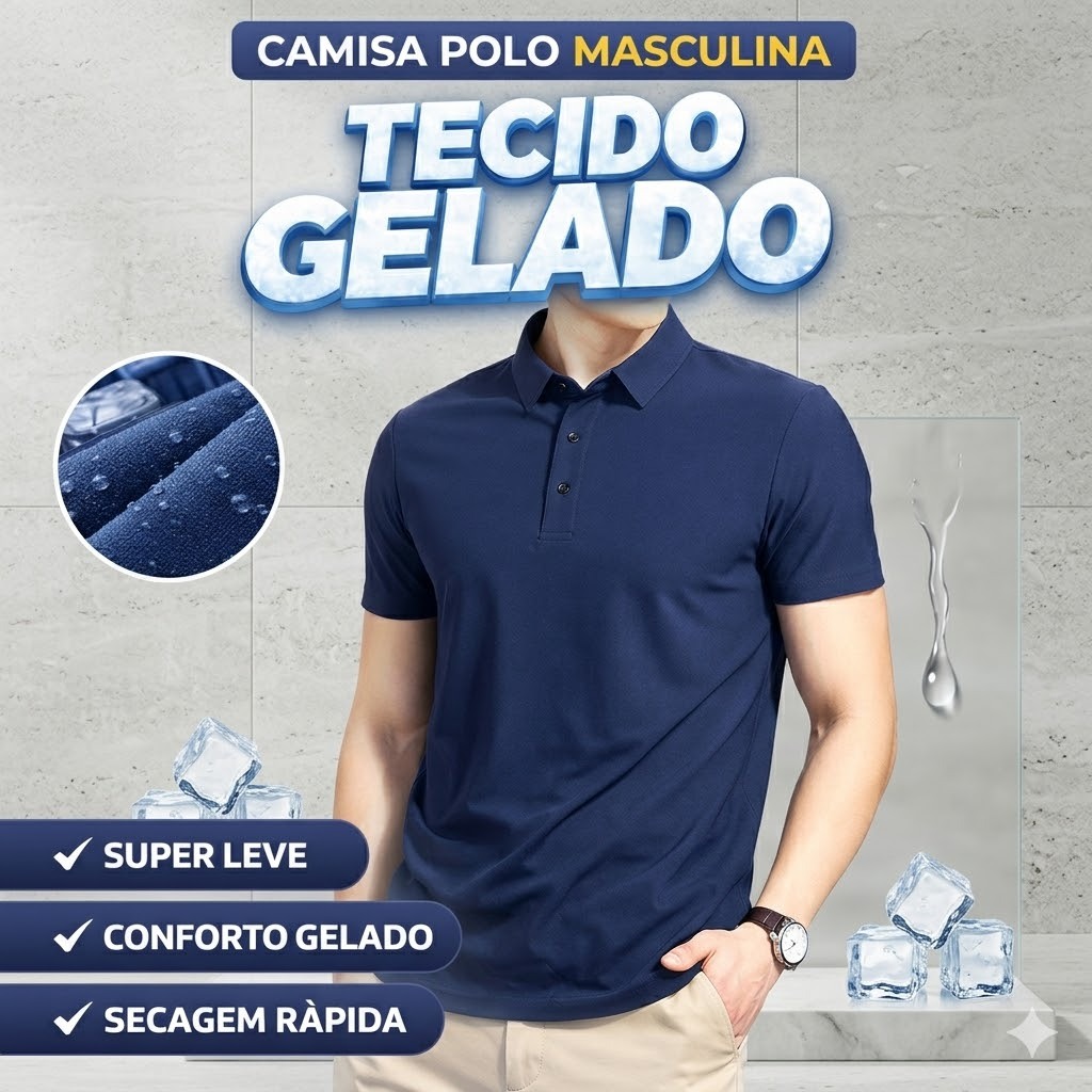 Camisa Masculina Gola Polo Elastano Tecido Gelado Lisa