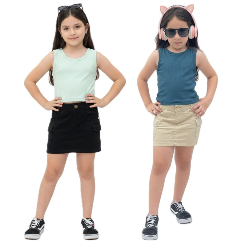 Saia Jeans Feminina Infantil Juvenil Jeans Claro Jeans Escuro Bege Rosa Preto
