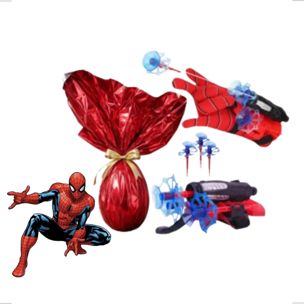 Ovo De Páscoa Homem Aranha 250g Chocolate Ao Leite + Teia e Luva Lançador Brinquedo Infantil Presente